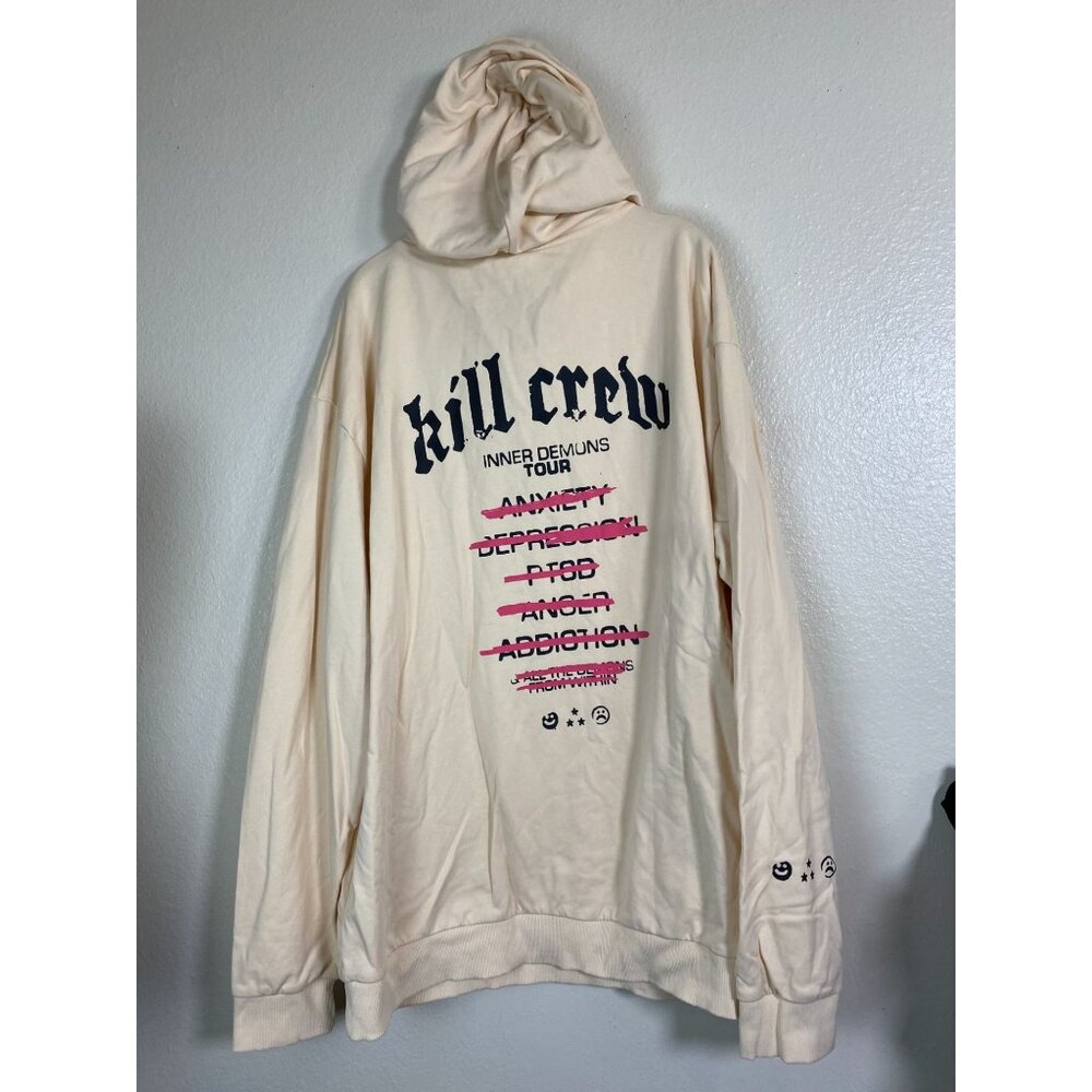 Kill Crew Cream Pullover Hoodie with Black Logo and Pink Strike-through